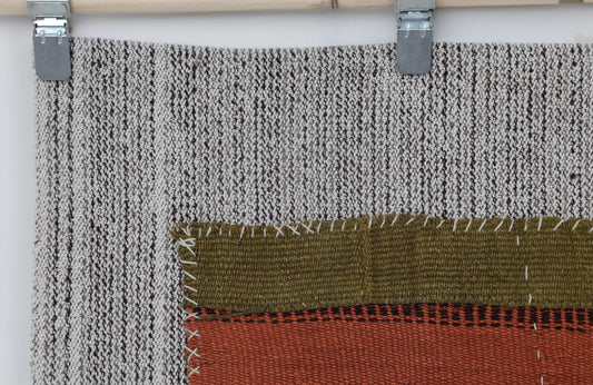 3x4 Vintage Hemp Tapestry Rug, Orange Minimalist Wall Hanging, Handmade Textile Fiber Art