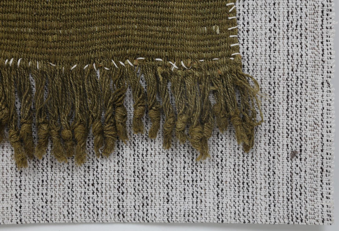 3x4 Vintage Hemp Tapestry Rug, Green Minimalist Wall Hanging, Handmade Textile Fiber Art