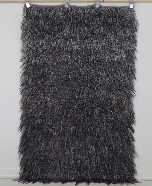 6x4 Vintage Turkish Tulu Rug, Handwoven Filikli Wool Rug, Charcoal Gray & Smoky Purple Long Pile Anatolian Textile