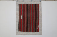 Vintage Turkish Tapestry Rug, Red Striped Wall Hanging (3'2" x 4'3") - photo 2 of 10