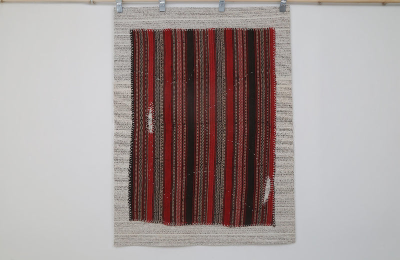 Vintage Turkish Tapestry Rug, Red Striped Wall Hanging (3'2" x 4'3")