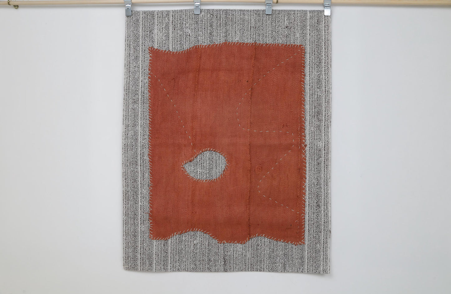 3x4 Hemp Tapestry Rug, Minimalist Orange Wall Hanging, Handmade Textile Art Decor