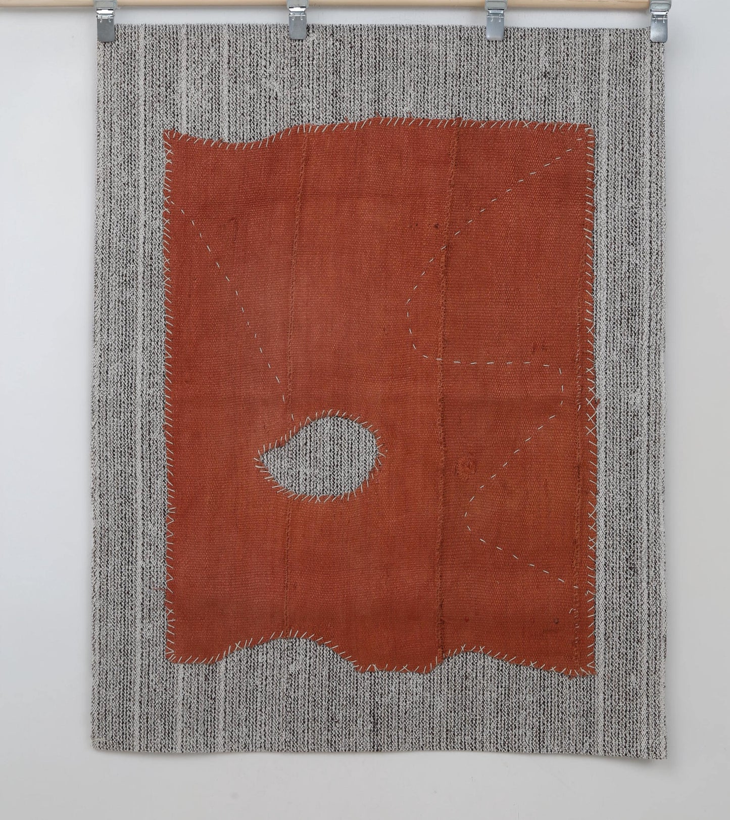 3x4 Hemp Tapestry Rug, Minimalist Orange Wall Hanging, Handmade Textile Art Decor
