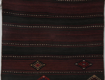 2x7 Vintage Turkish Kilim Runner Rug, Red and Black Wool Hallway Rug, Handmade Tribal Striped Long Runner