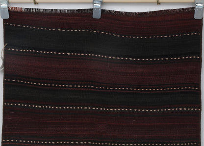 2x7 Vintage Turkish Kilim Runner Rug, Red and Black Wool Hallway Rug, Handmade Tribal Striped Long Runner