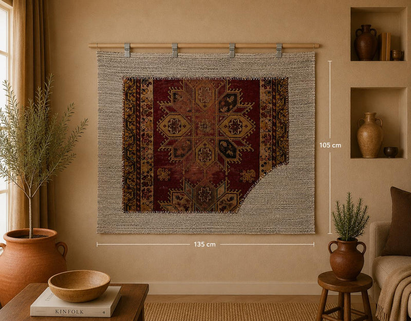 Vintage Turkish Tapestry Rug, Red Brown Medallion Wall Hanging (3'5" x 4'5") - photo 1 of 9