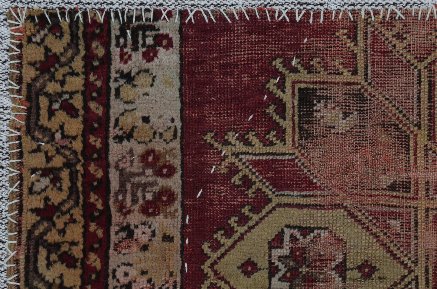 3x5 Vintage Turkish Tapestry Rug, Red Geometric Wool Cotton Wall Hanging, Handmade Tribal Textile Art
