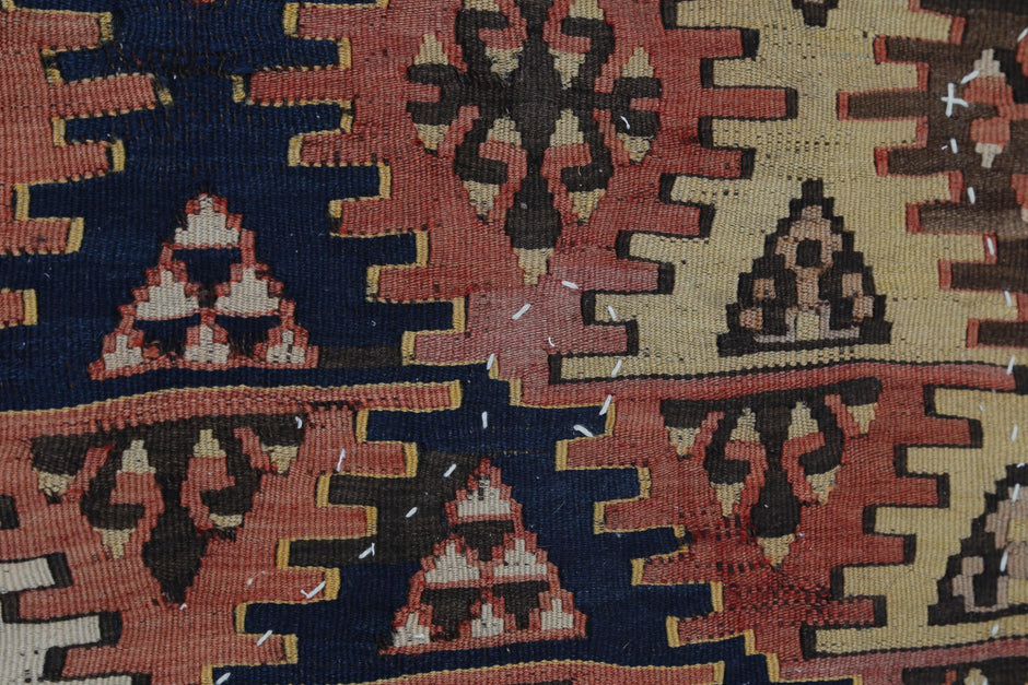 3x5 Vintage Turkish Kilim Tapestry Rug, Multicolor Geometric Wool Wall Hanging, Handmade Tribal Textile Art