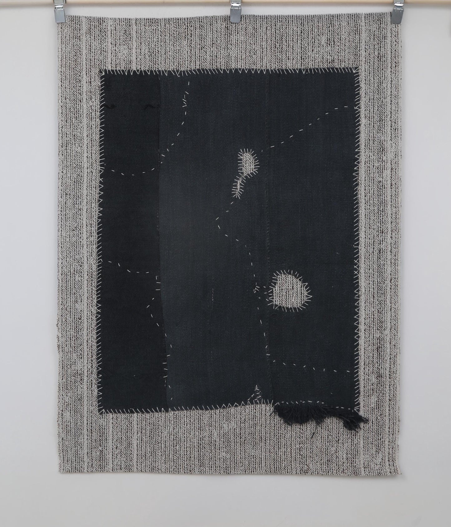 3x5 Hemp Tapestry Rug, Deep Blue Minimalist Wall Hanging, Handmade Textile Art Decor