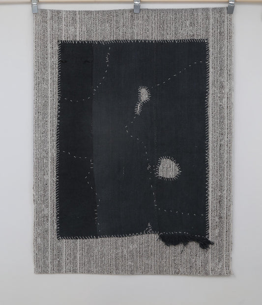 3x5 Hemp Tapestry Rug, Deep Blue Minimalist Wall Hanging, Handmade Textile Art Decor