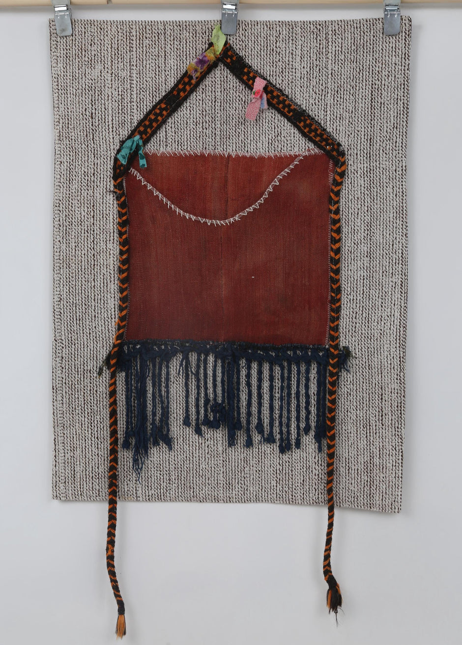 2x3 Vintage Wool Tapestry Rug, Orange and Blue Wall Hanging with Fringe, Handmade Textile Art Decor