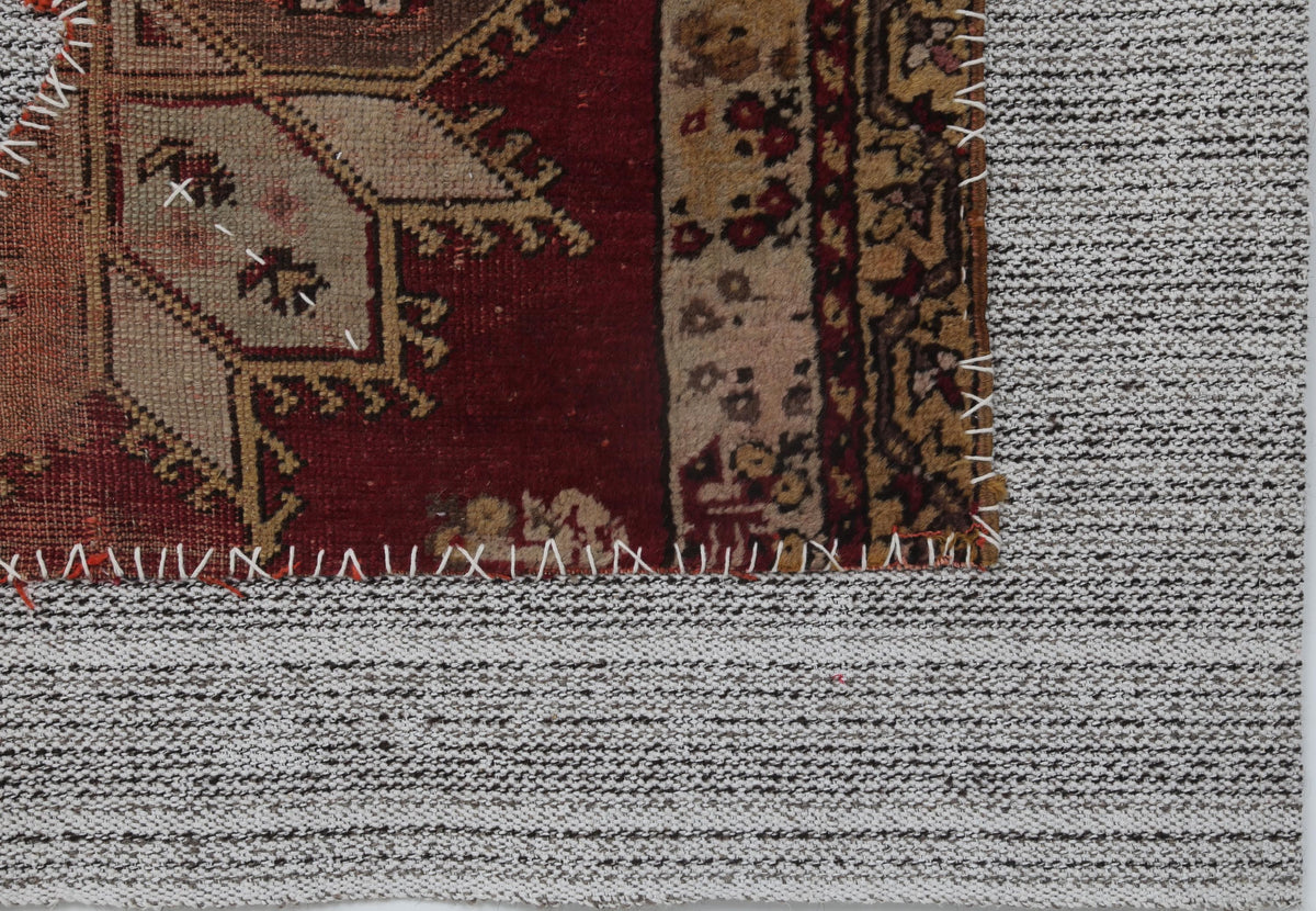 3x4 Vintage Turkish Tapestry Rug, Red and Brown Tribal Wall Hanging, Handmade Wool Cotton Textile Art