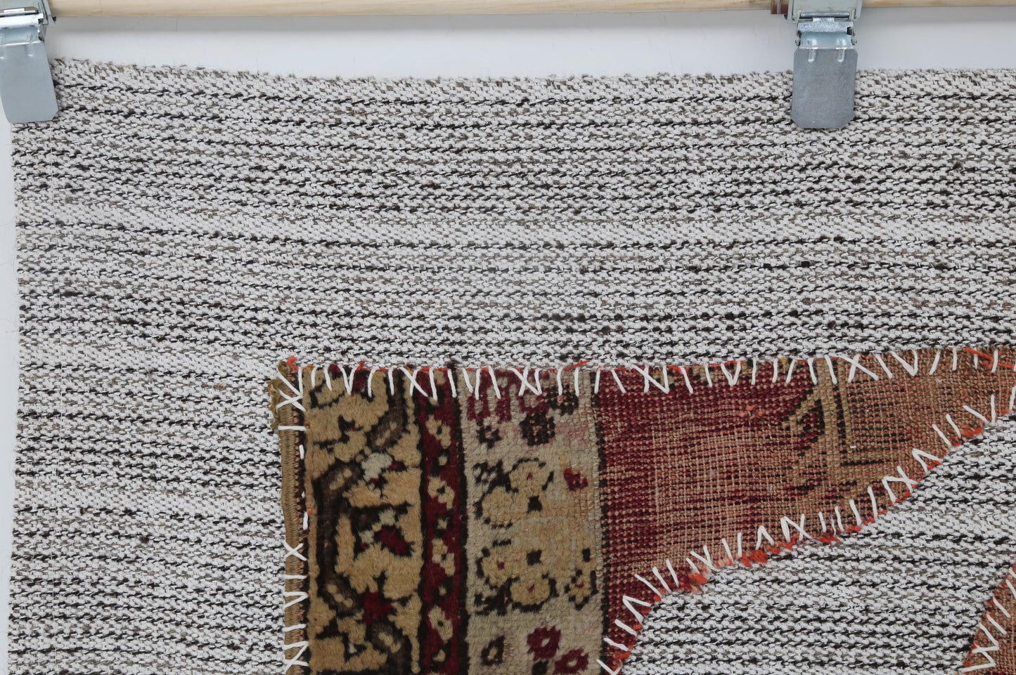 3x4 Vintage Turkish Tapestry Rug, Red and Brown Tribal Wall Hanging, Handmade Wool Cotton Textile Art