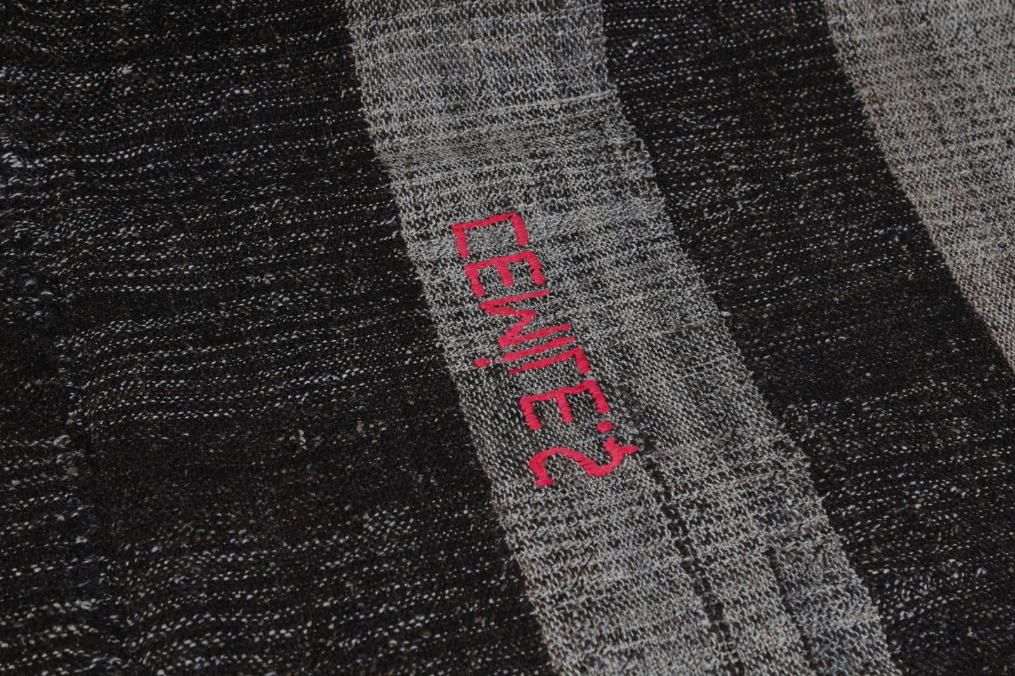6x10 Vintage Turkish Flatweave Rug, Black Brown Striped Kilim, Handmade Wool Cotton Area Rug