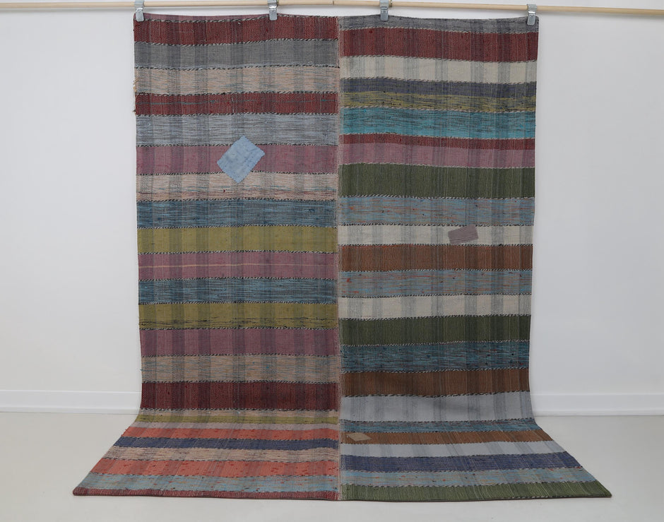 6x8 Vintage Kilim Caput Rug, Multicolor Striped Turkish Flatweave Rug, Handmade Wool Cotton Area Decor