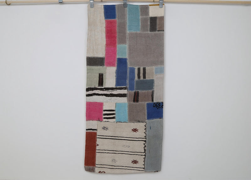 2x5 Vintage Hemp Patchwork Runner Rug, Multicolor Handmade Turkish Runner, Boho Hallway Rug, Geometric Textile Decor