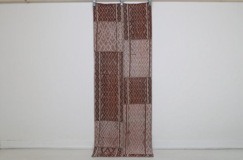 2x6 Vintage Patchwork Runner Rug, Red and White Handmade Turkish Runner, Wool Cotton Hallway Rug, Geometric Decor
