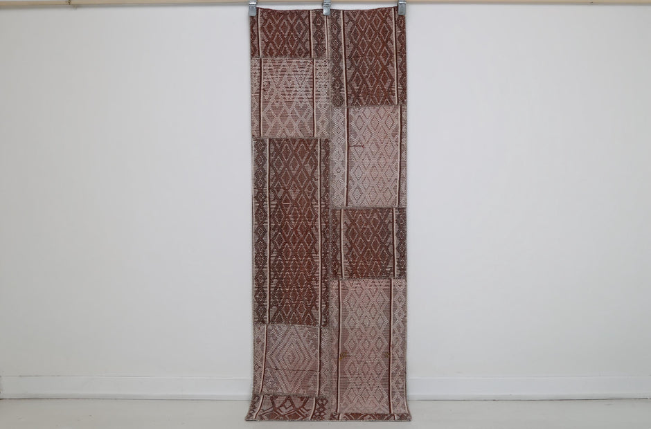 2x6 Vintage Patchwork Runner Rug, Red and White Handmade Turkish Runner, Wool Cotton Hallway Rug, Geometric Decor