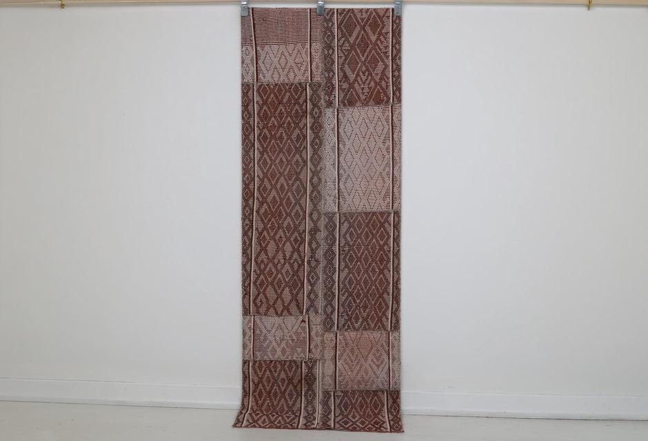 2x6 Vintage Patchwork Runner Rug, Red and White Handmade Turkish Runner, Wool Cotton Hallway Rug, Geometric Decor