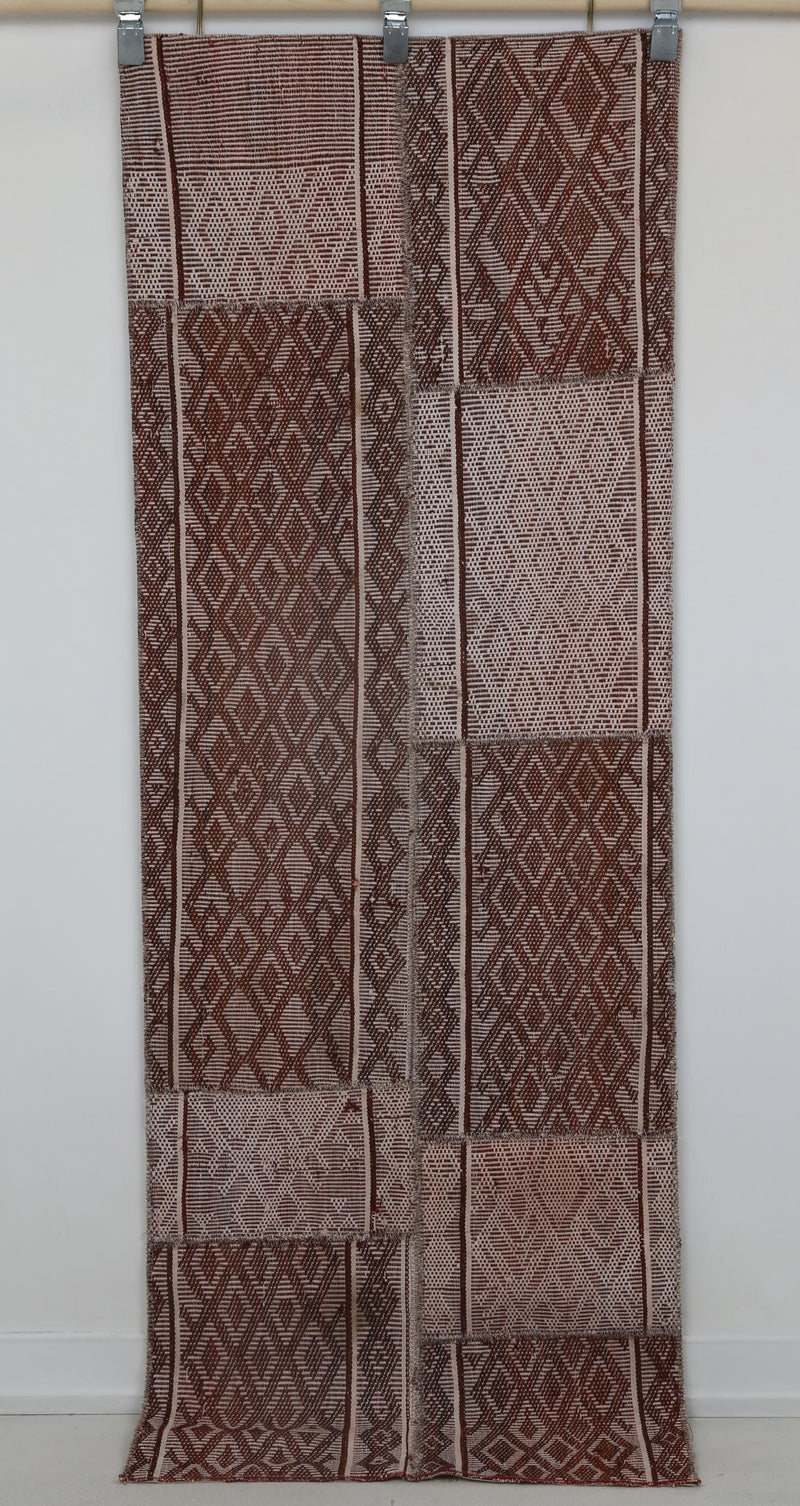 2x6 Vintage Patchwork Runner Rug, Red and White Handmade Turkish Runner, Wool Cotton Hallway Rug, Geometric Decor