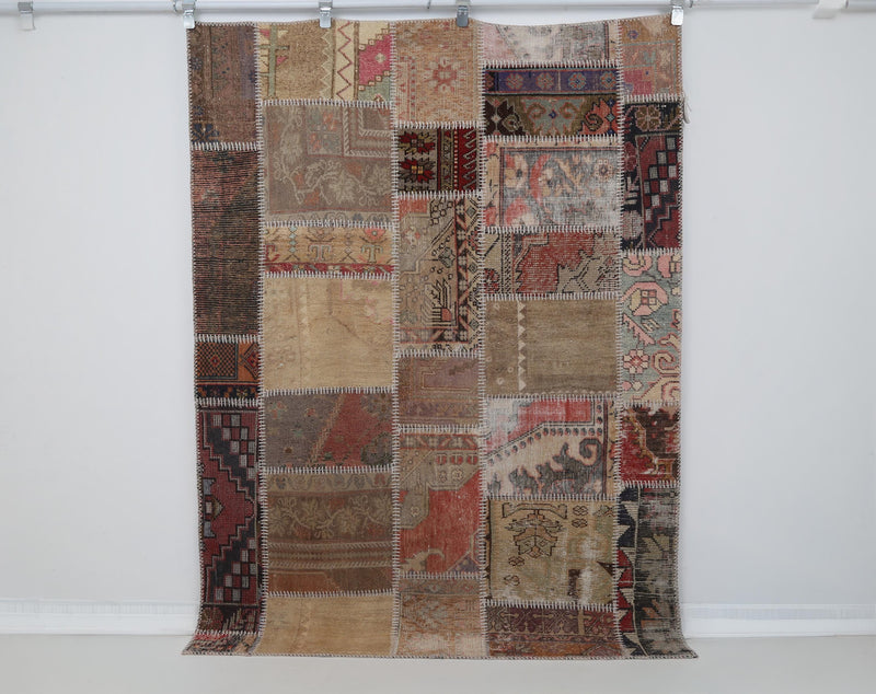 5x7 Vintage Turkish Patchwork Rug, Multicolor Handmade Wool Cotton Area Rug, Antique Patchwork Home Decor