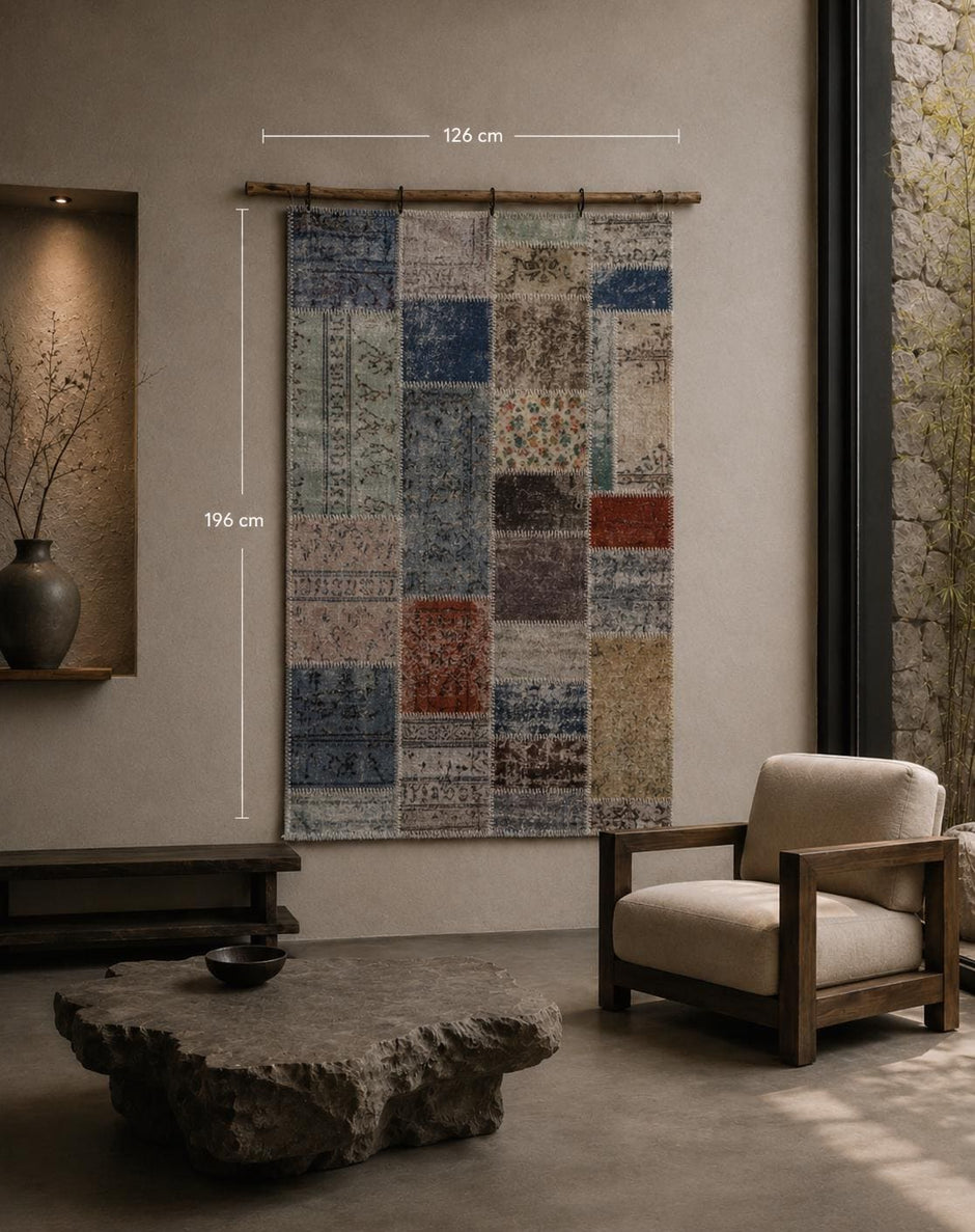 4x6 Vintage Turkish Patchwork Tapestry Rug, Multicolor Wool Cotton Textile Wall Hanging, Woven Wall Art