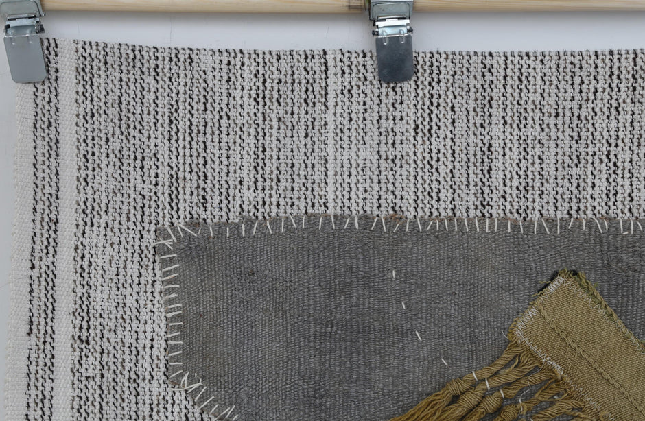 3x4 Vintage Hemp Tapestry Rug, Gray Textile Wall Hanging, Handmade Minimalist Fiber Art Decor