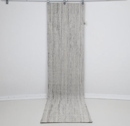 3x10 Vintage Turkish Flatweave Runner Rug, Minimalist Black and White Wool Hallway Rug, Handmade Long Kilim