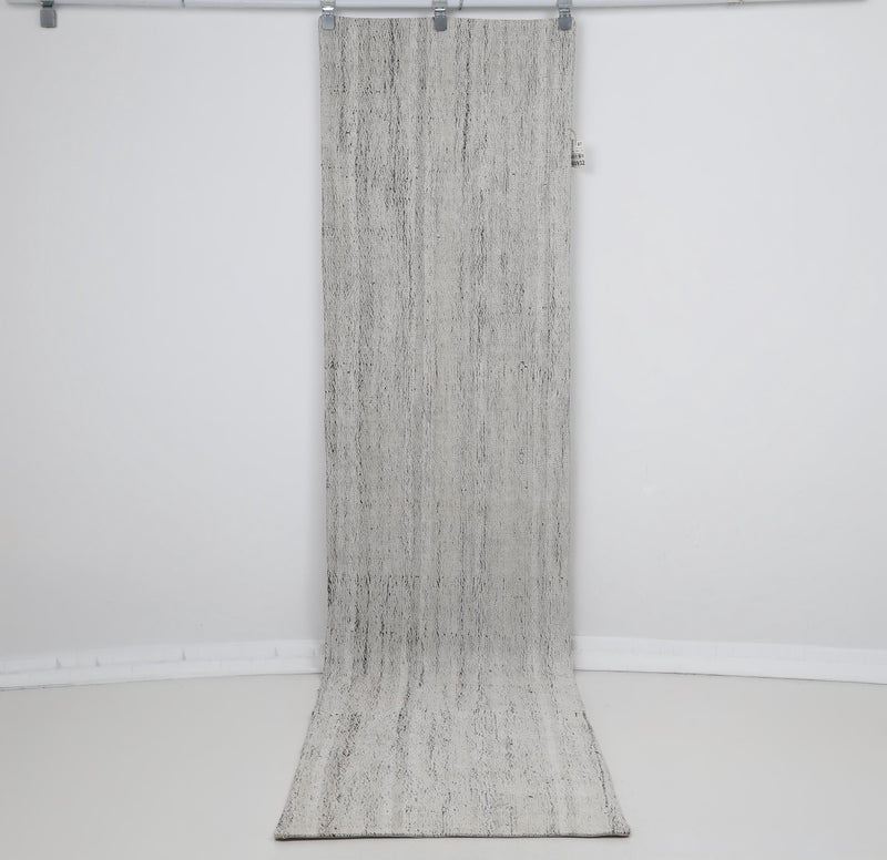 3x10 Vintage Turkish Flatweave Runner Rug, Minimalist Black and White Wool Hallway Rug, Handmade Long Kilim