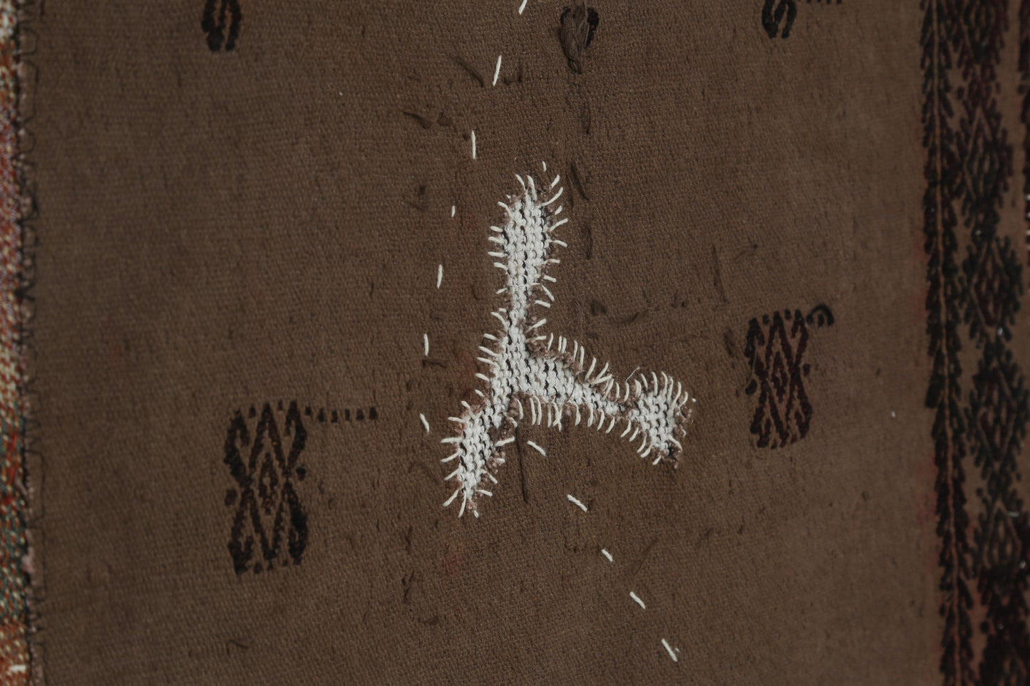 3x5 Vintage Turkish Tapestry Rug, Brown Tribal Wall Hanging, Handmade Wool Cotton Textile Art