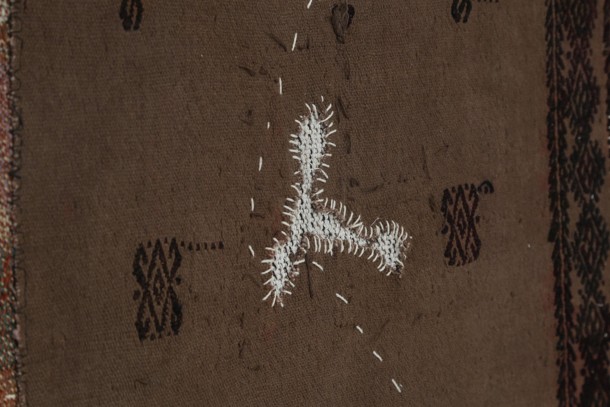 3x5 Vintage Turkish Tapestry Rug, Brown Tribal Wall Hanging, Handmade Wool Cotton Textile Art