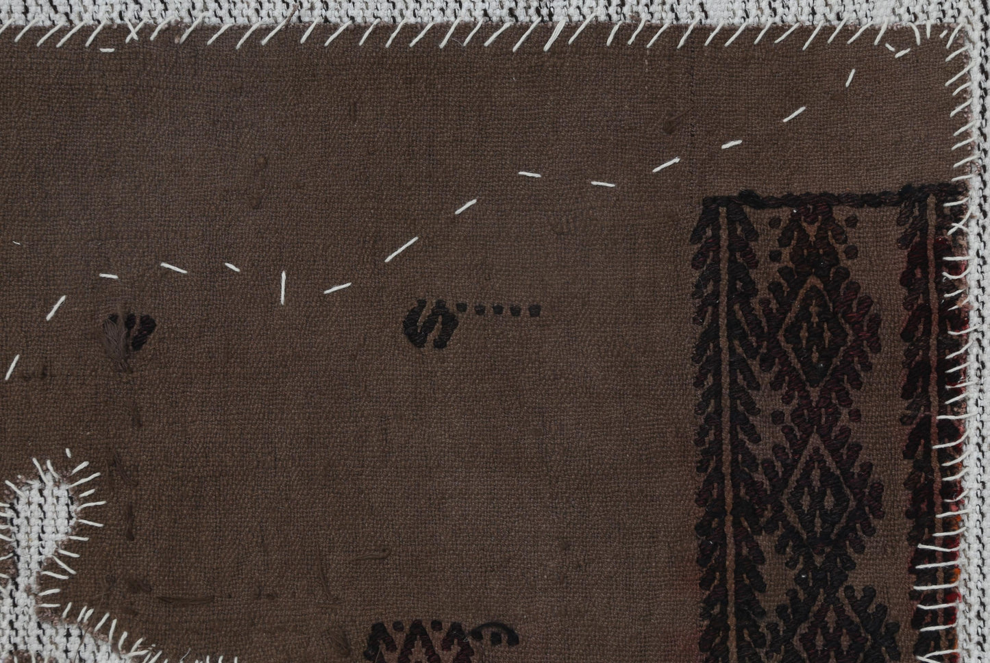 3x5 Vintage Turkish Tapestry Rug, Brown Tribal Wall Hanging, Handmade Wool Cotton Textile Art