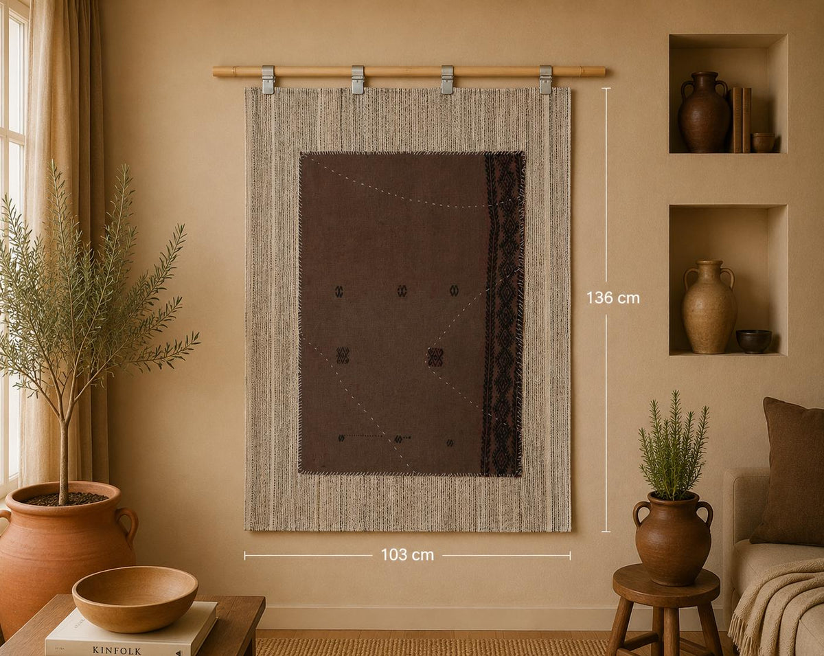 Vintage Turkish Tapestry Rug, Brown Solid Wall Hanging (3'4" x 4'5") - photo 1 of 7