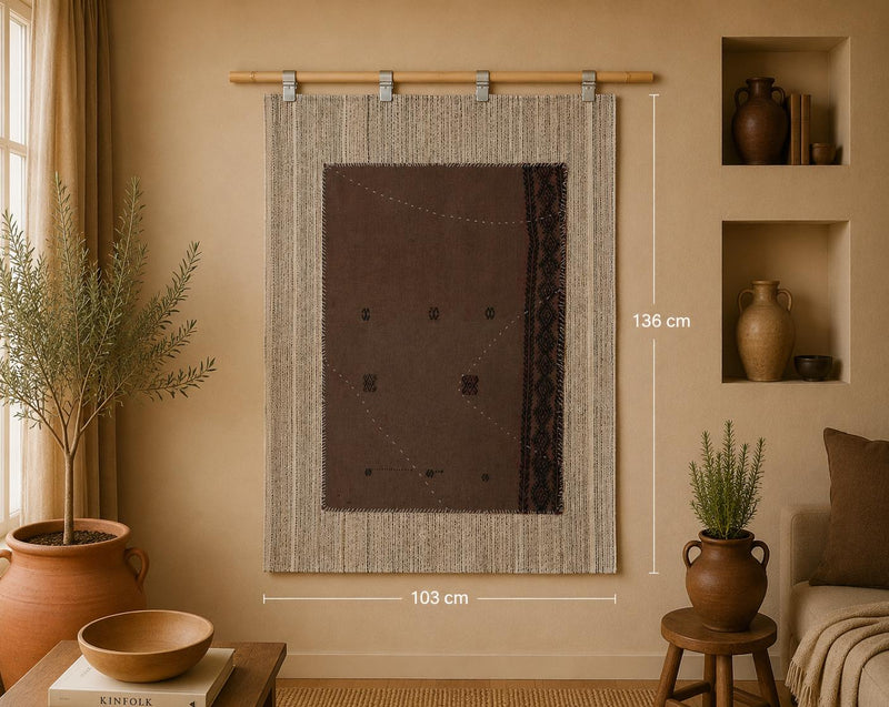 Vintage Turkish Tapestry Rug, Brown Solid Wall Hanging (3'4" x 4'5") - photo 1 of 7