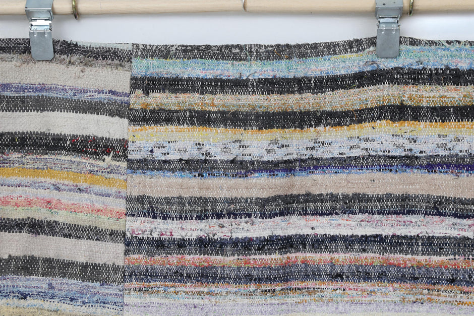 6x10 Vintage Turkish Kilim Caput Rug, Multicolor Striped Handmade Wool Cotton Area Rug, Large Flatwoven Floor Decor