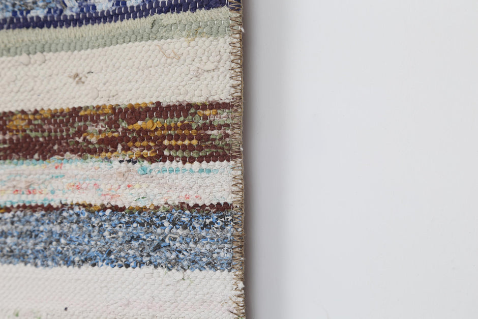 6x9 Vintage Kilim Caput Rug, Multicolor Striped Flatweave Area Rug, Handmade Cotton Wool Turkish Floor Decor