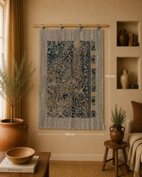 Vintage Turkish Tapestry Rug, Blue Beige Floral Wall Hanging (3'5" x 4'5") - photo 1 of 9