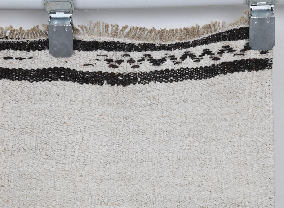 2x4 Vintage Hemp Runner Rug, White and Black Striped Turkish Rug, Handmade Minimalist Entryway Rug