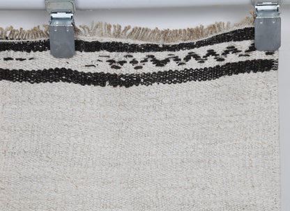 2x4 Vintage Hemp Runner Rug, White and Black Striped Turkish Rug, Handmade Minimalist Entryway Rug