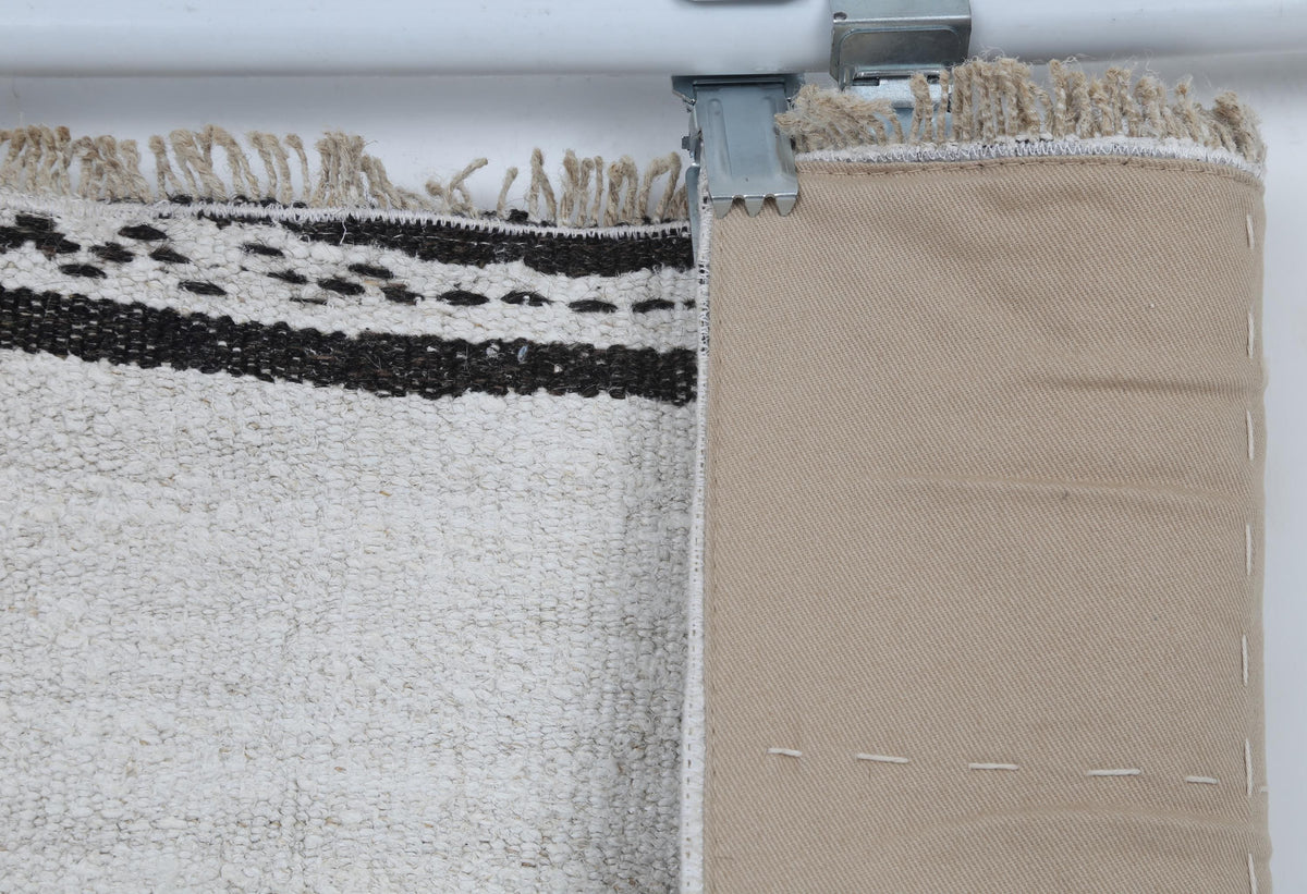 2x4 Vintage Hemp Runner Rug, White and Black Striped Turkish Rug, Handmade Minimalist Entryway Rug