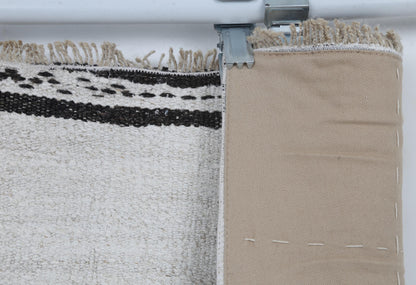 2x4 Vintage Hemp Runner Rug, White and Black Striped Turkish Rug, Handmade Minimalist Entryway Rug