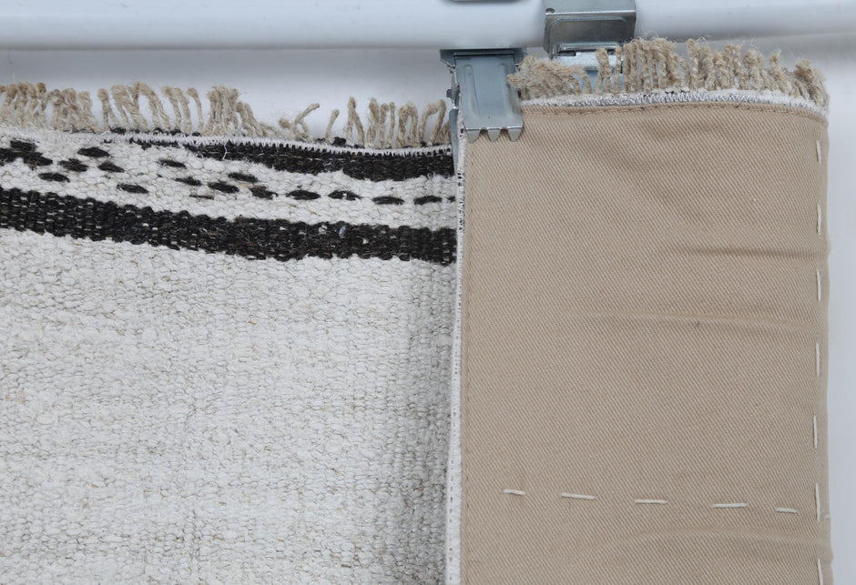 2x4 Vintage Hemp Runner Rug, White and Black Striped Turkish Rug, Handmade Minimalist Entryway Rug