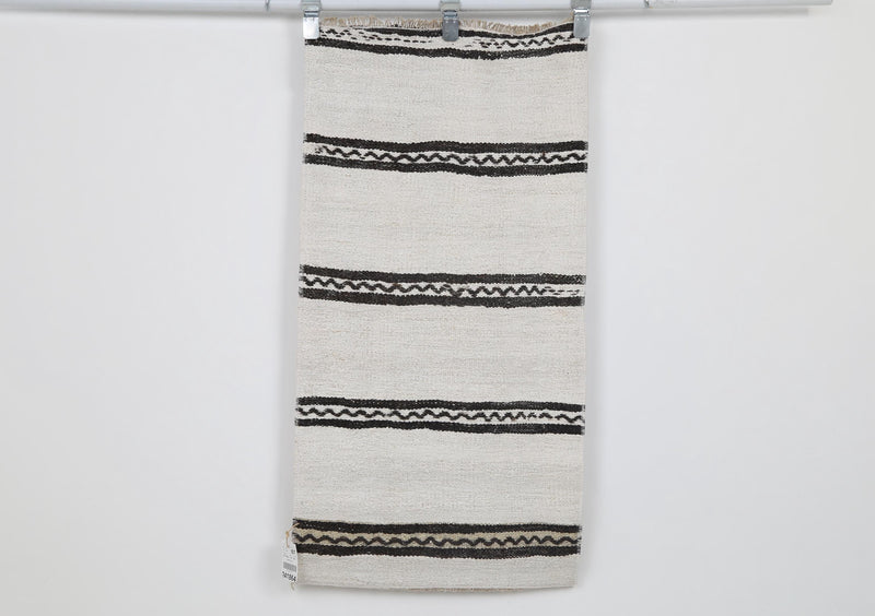 2x4 Vintage Hemp Runner Rug, White and Black Striped Turkish Rug, Handmade Minimalist Entryway Rug