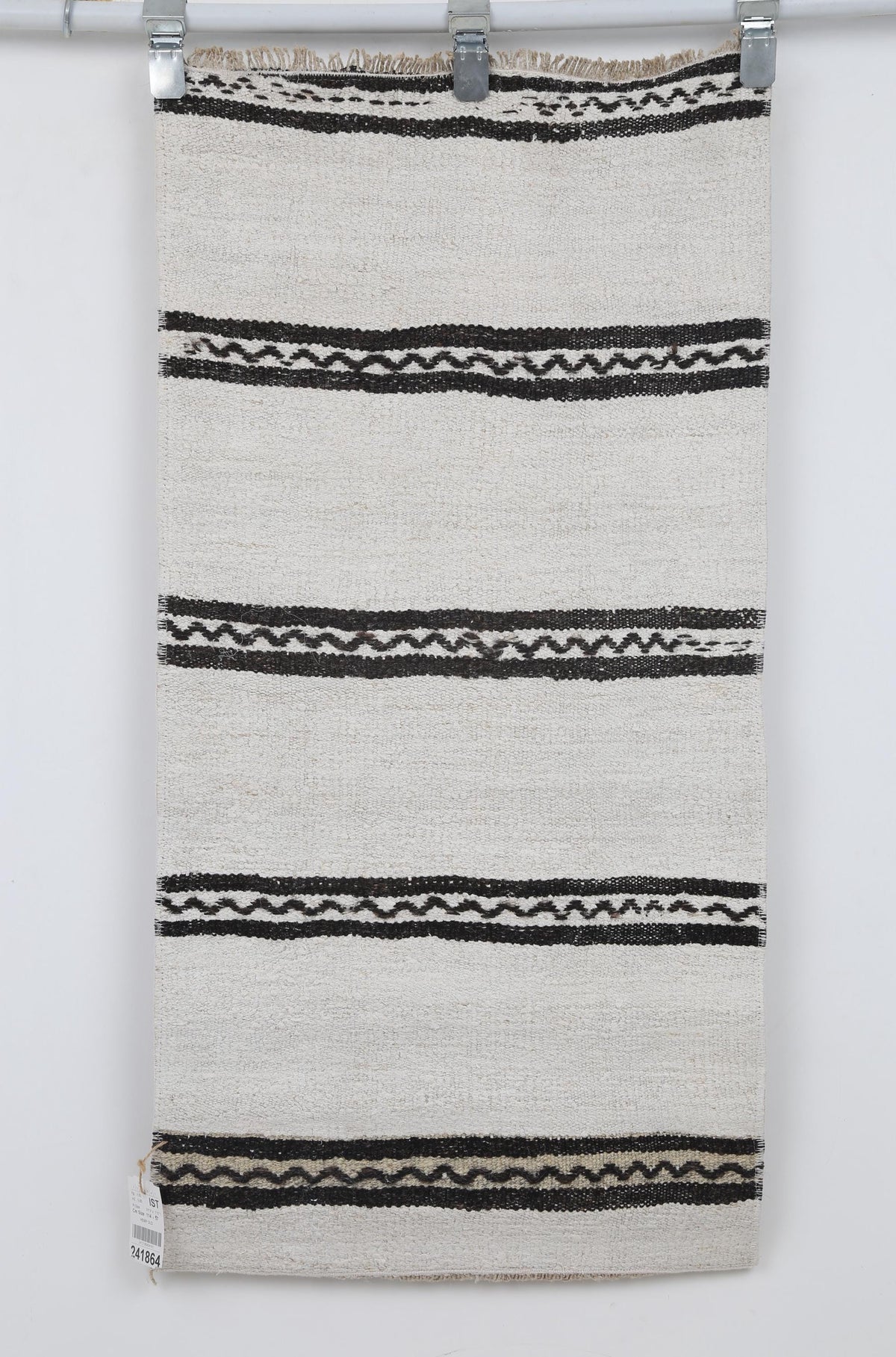 2x4 Vintage Hemp Runner Rug, White and Black Striped Turkish Rug, Handmade Minimalist Entryway Rug