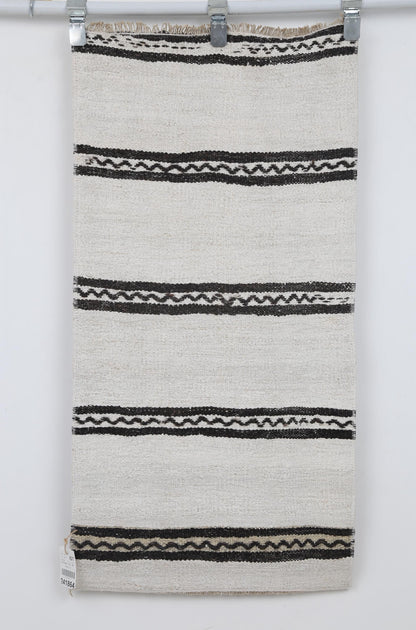 2x4 Vintage Hemp Runner Rug, White and Black Striped Turkish Rug, Handmade Minimalist Entryway Rug