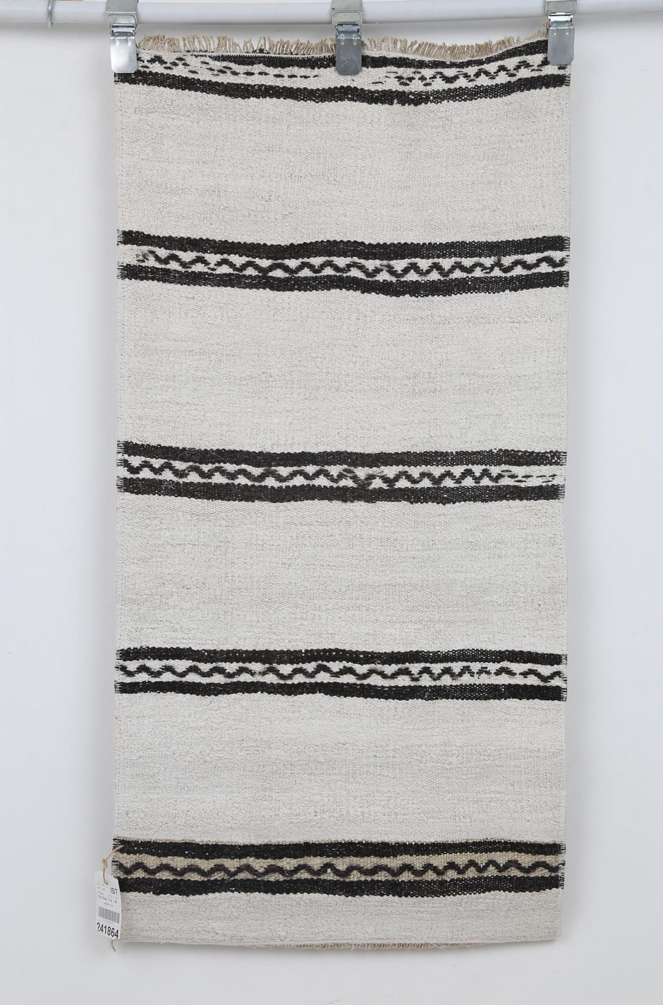 2x4 Vintage Hemp Runner Rug, White and Black Striped Turkish Rug, Handmade Minimalist Entryway Rug