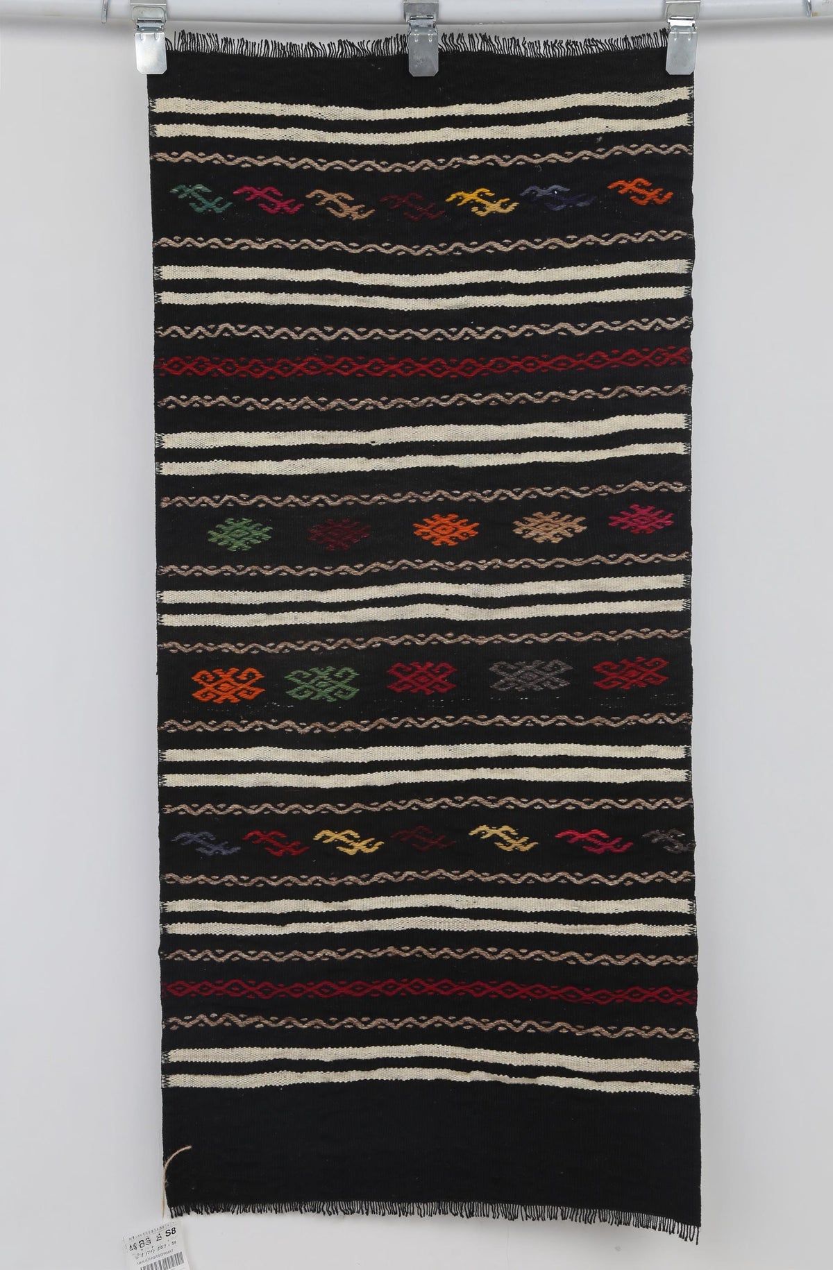 2x4 Vintage Turkish Kilim Doormat, Black Striped Wool Runner Rug, Handmade Entryway Accent Rug