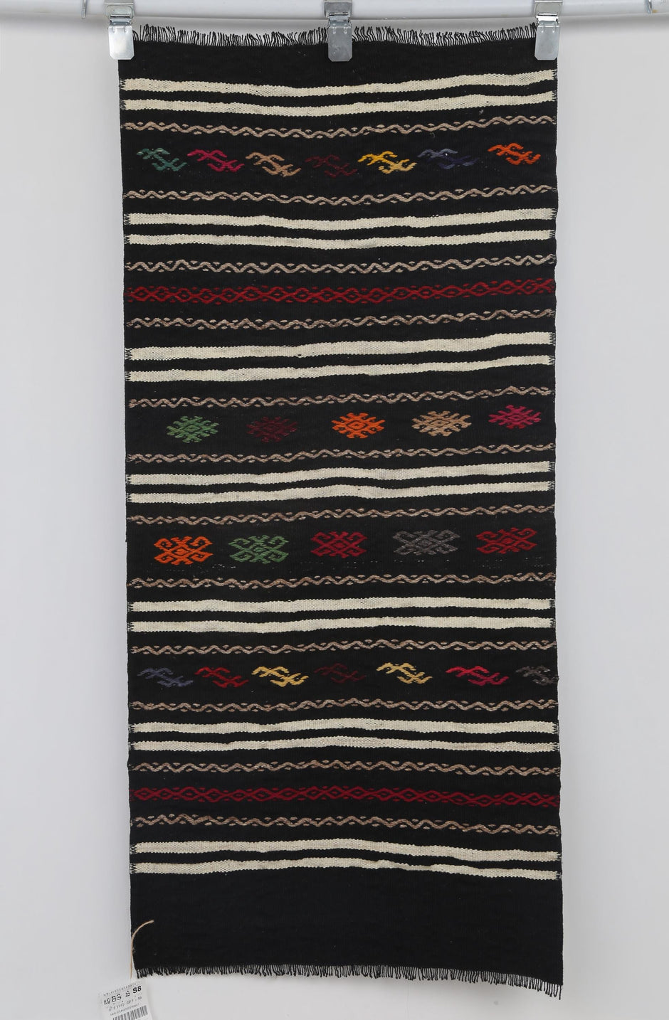 2x4 Vintage Turkish Kilim Doormat, Black Striped Wool Runner Rug, Handmade Entryway Accent Rug