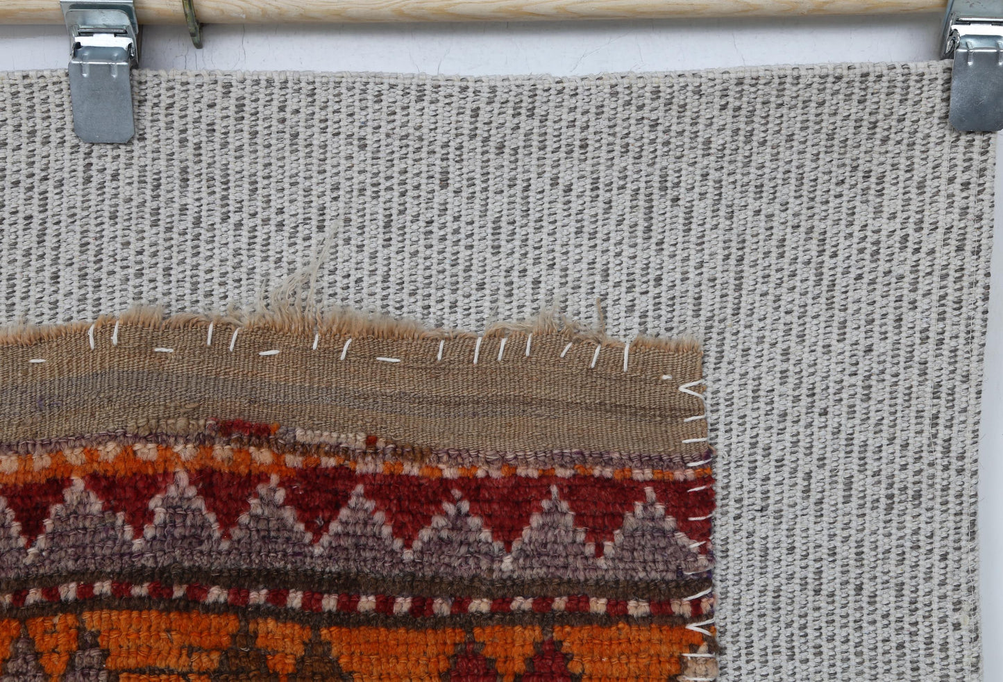 3x4 Vintage Turkish Tapestry Rug, Red Orange Tribal Wall Hanging, Handmade Wool Cotton Textile Art