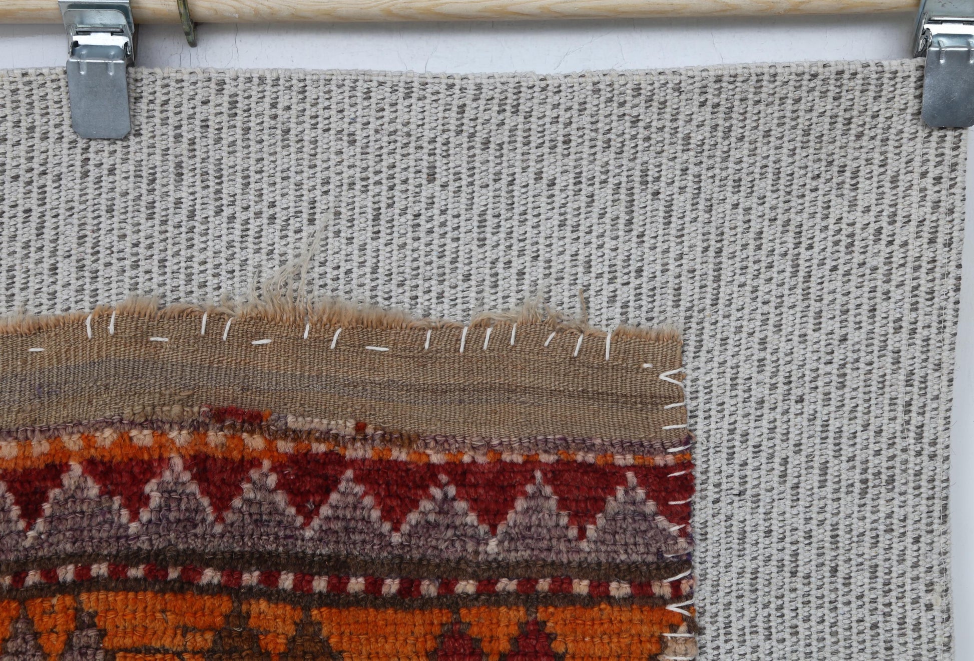 3x4 Vintage Turkish Tapestry Rug, Red Orange Tribal Wall Hanging, Handmade Wool Cotton Textile Art